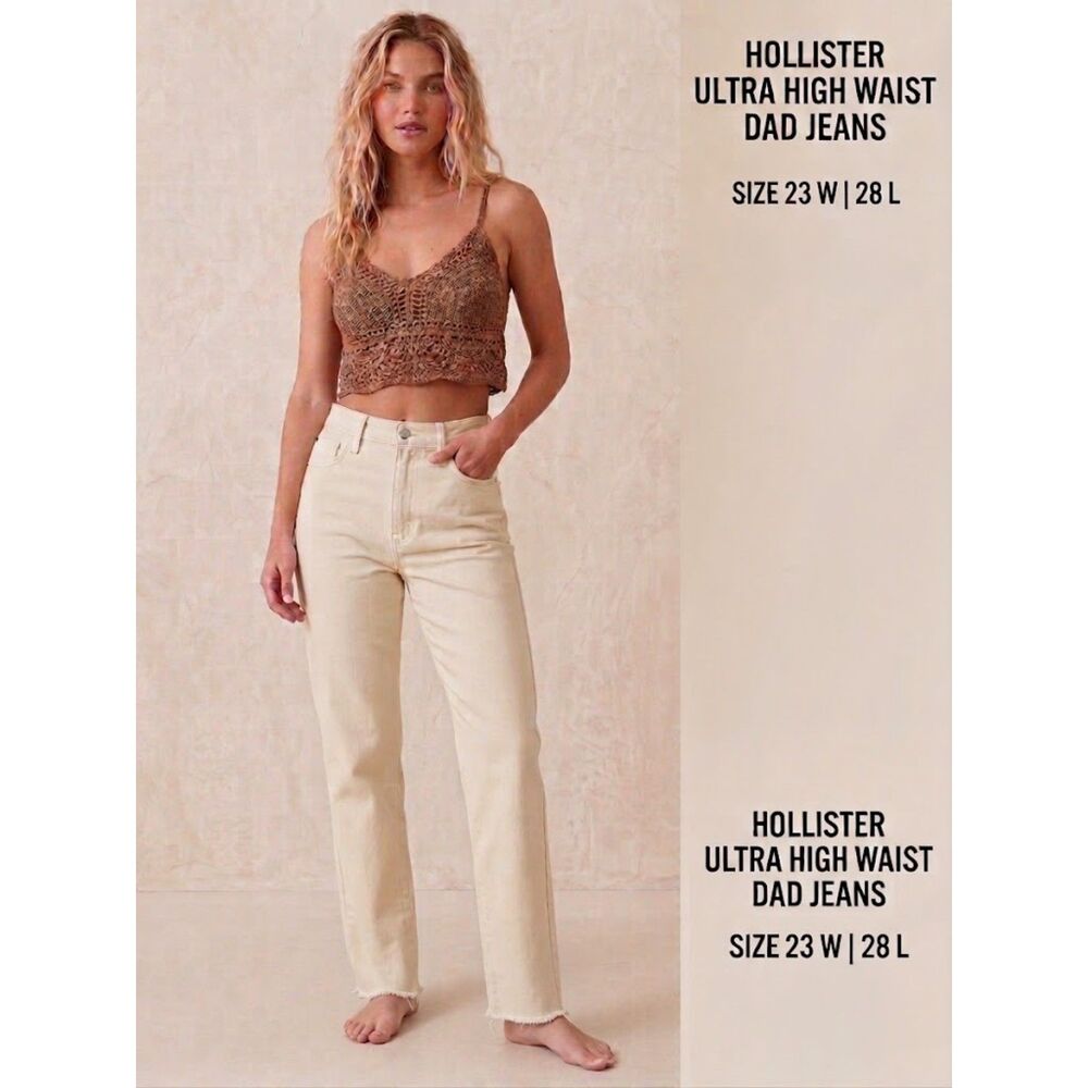 Hollister Womens 000 23 Ultra High Rise Dad Jeans Cream White Stretch Xxs
